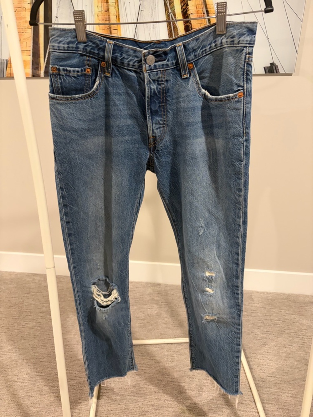 Levi's Women's Blue Distressed Straight-Leg Jeans
